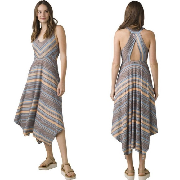 PrAna Saxon Athletic Dress in Red Clay Stripe Crossover - Picture 2 of 16
